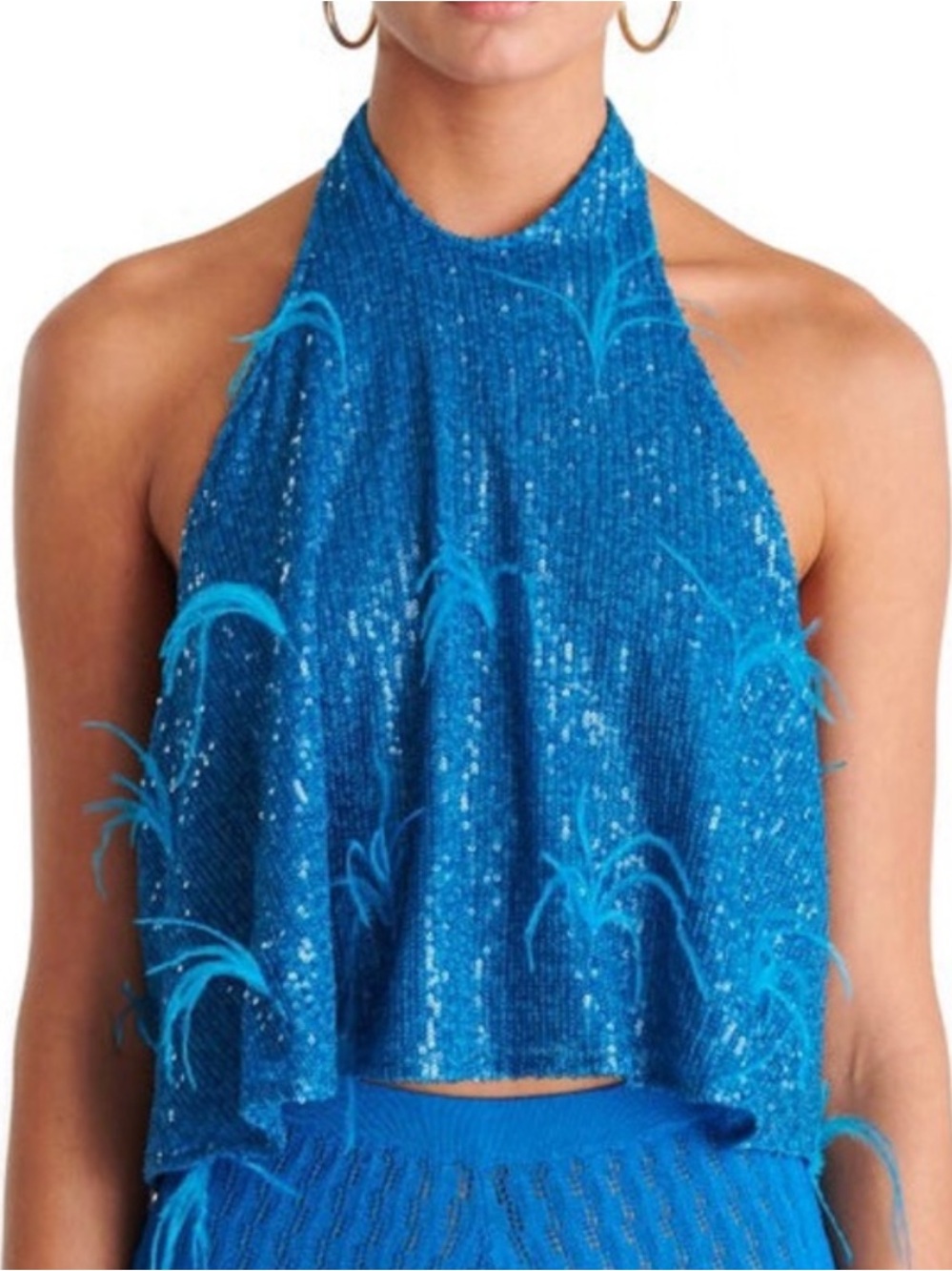 NEW RONNY KOBO BLUE SEQUIN HALTER TOP